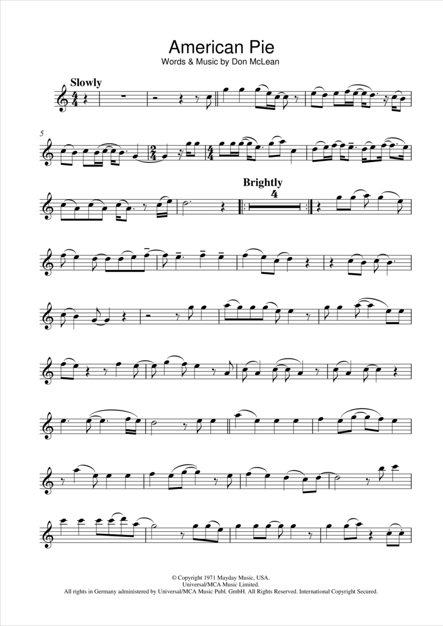 American Pie Flute Solo scores gallery preview page 1