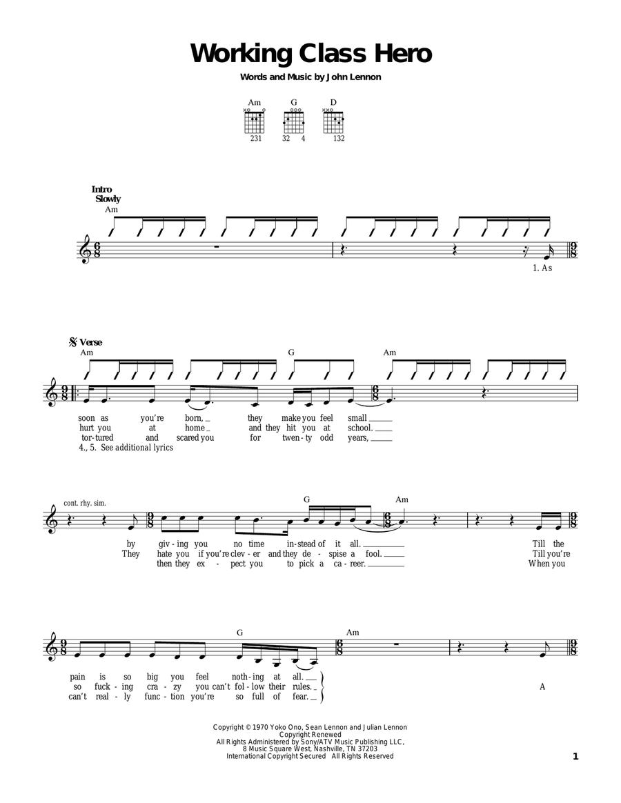 Working Class Hero Acoustic Guitar scores gallery preview page 1