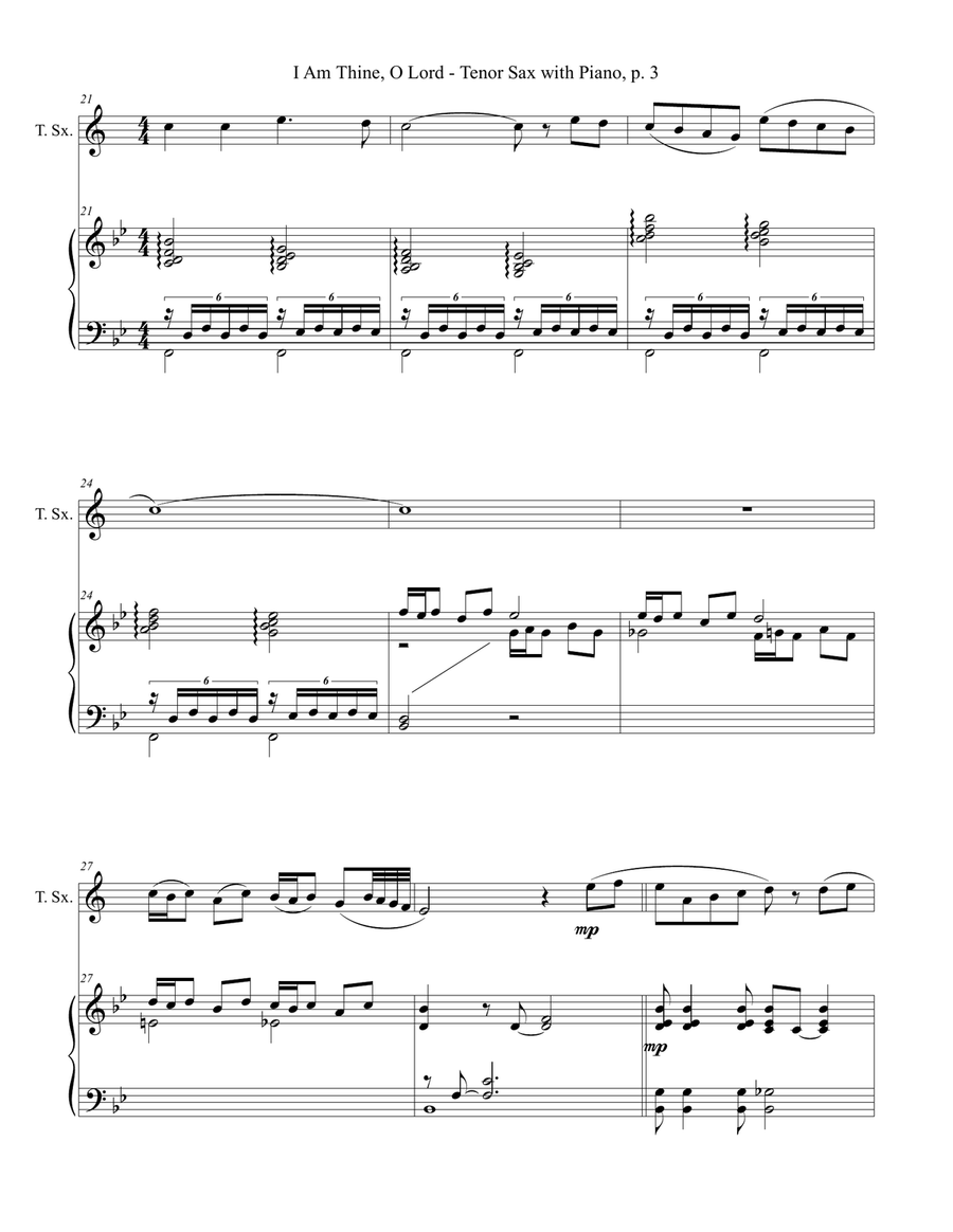 I AM THINE, O LORD (for Tenor Sax and Piano with Score/Part) Tenor Saxophone scores gallery preview page 4