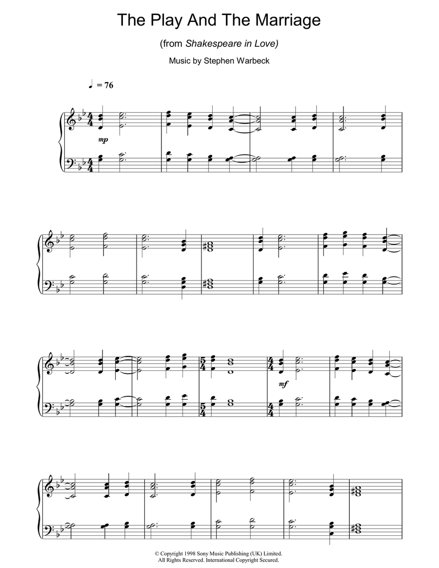 The Play And The Marriage (from Shakespeare In Love) Piano Solo scores gallery preview page 1