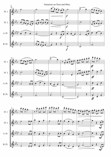 Variations on Trust and Obey for Flute quartet (2 C flutes, alto flute, bass flute) image number null