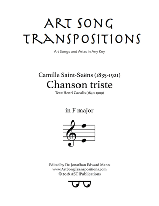 Book cover for SAINT-SAËNS: Chanson triste (transposed to F major)