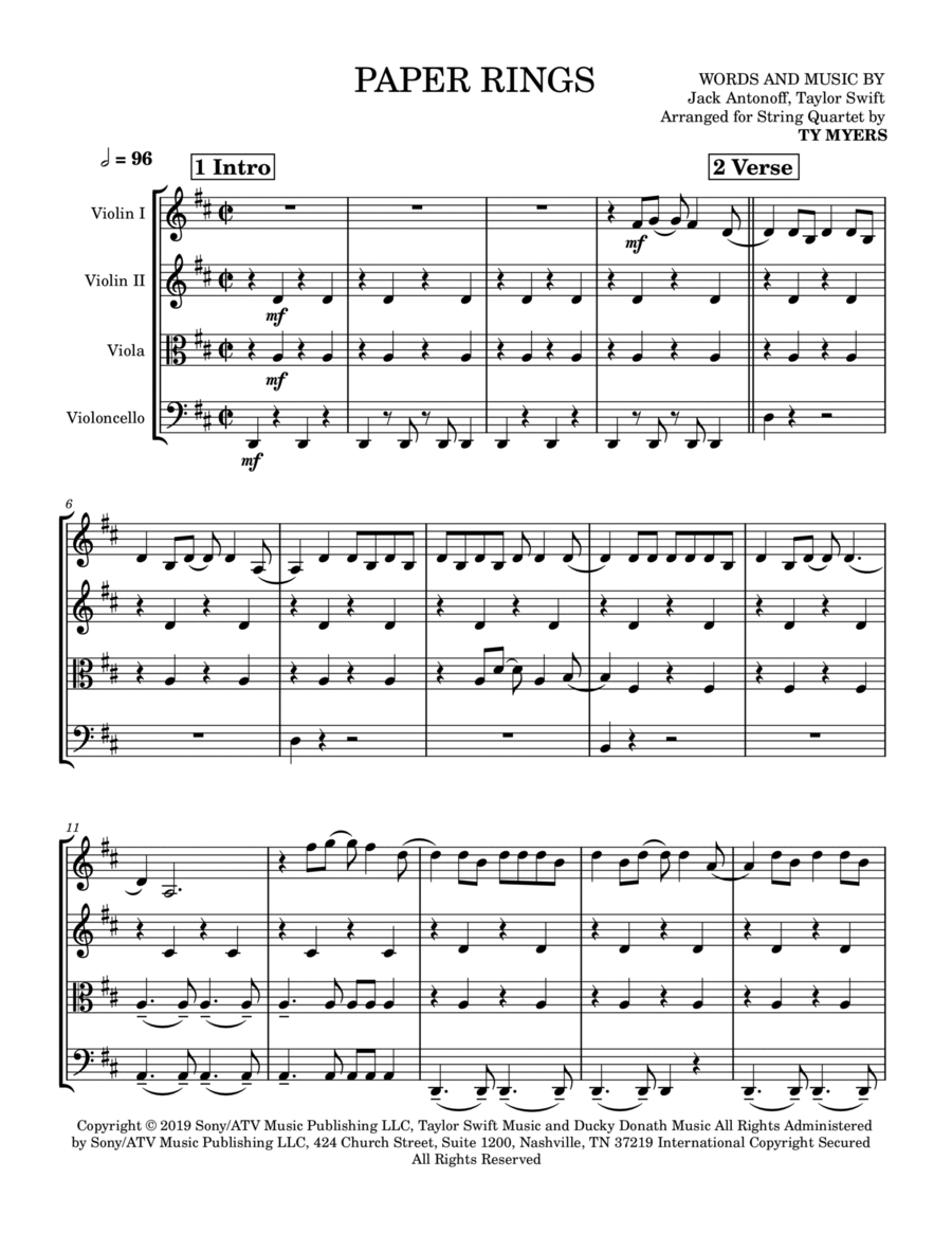 Paper Rings String Quartet scores gallery preview page 1