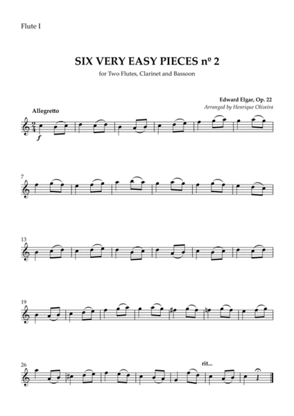 Six Very Easy Pieces nº 2 (Allegretto) - for Two Flutes, Clarinet and Bassoon image number null