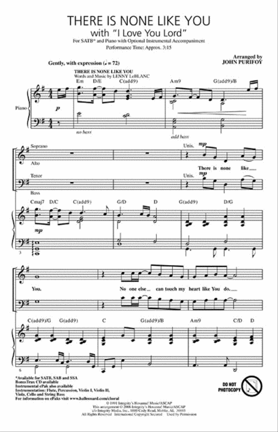 There Is None Like You with I Love You Lord 4-Part scores gallery preview page 2