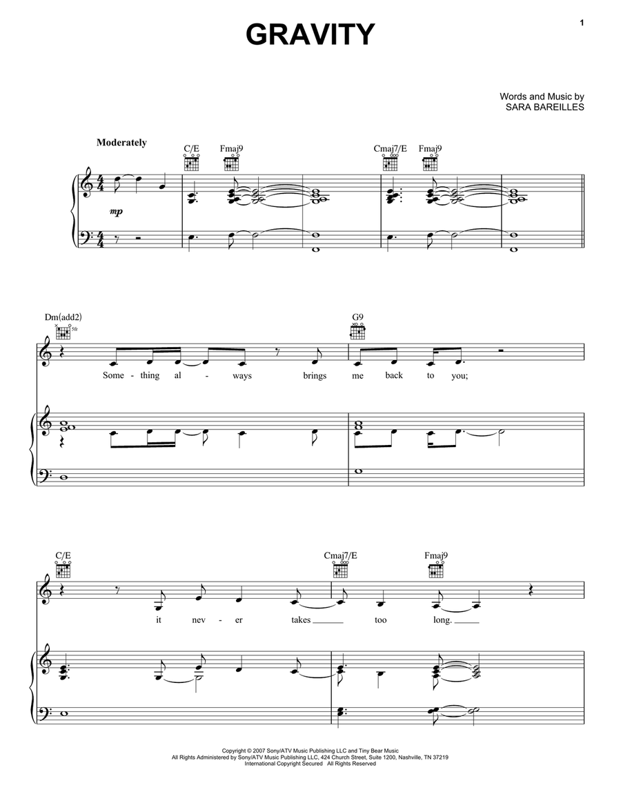 Gravity Piano, Vocal, Guitar scores gallery preview page 1