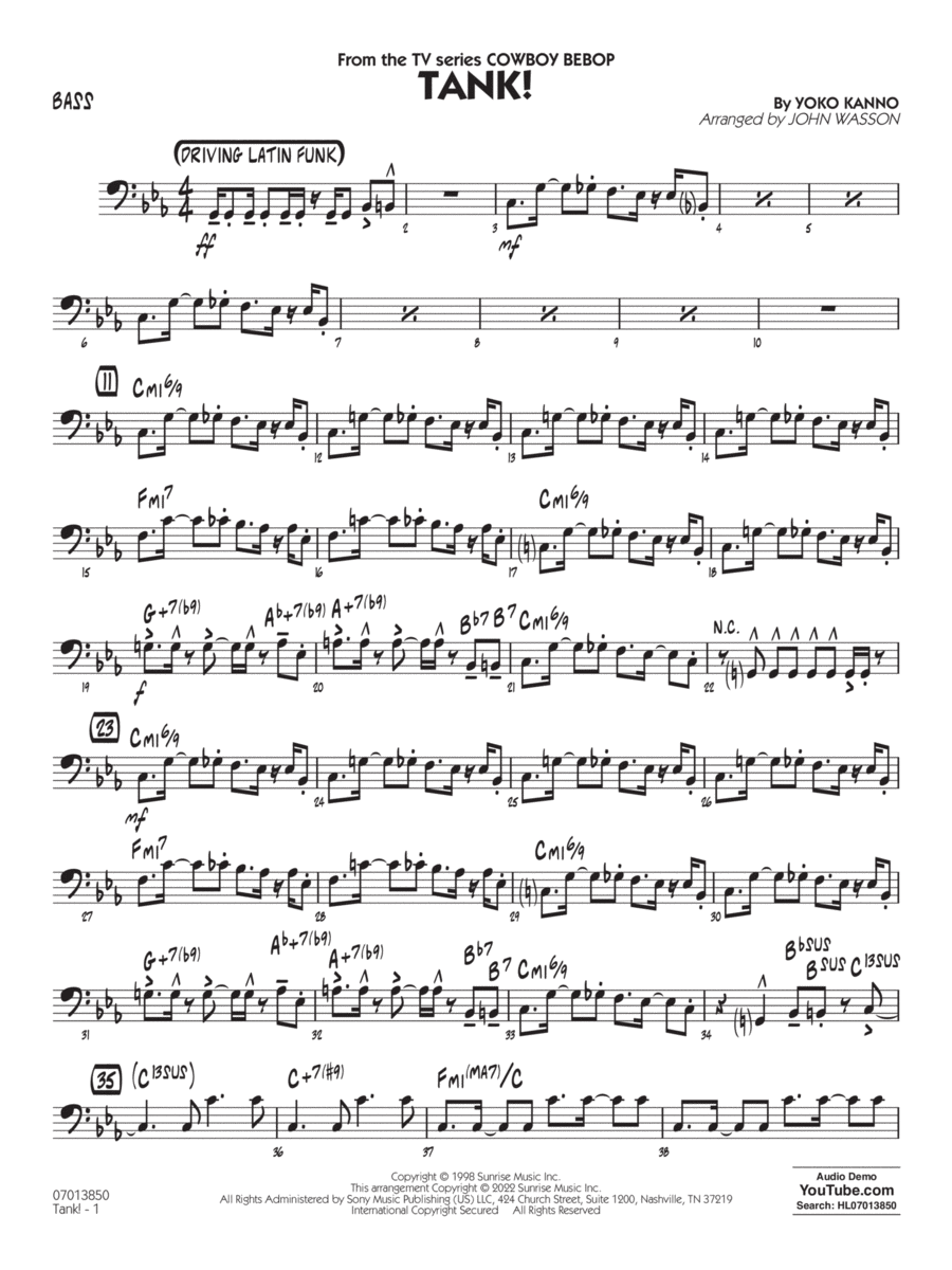 Tank! (from Cowboy Bebop) (arr. John Wasson) - Bass Jazz Ensemble scores gallery preview page 1