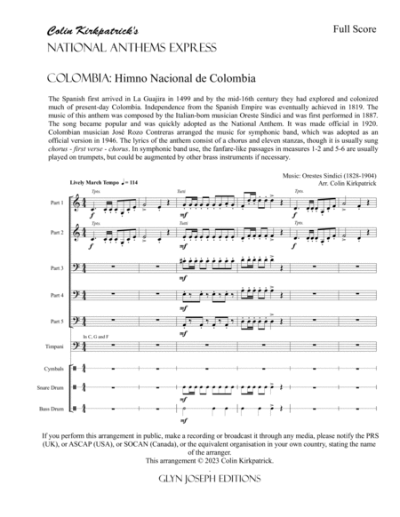 Colombia National Anthem: Himno Nacional de Colombia image number null