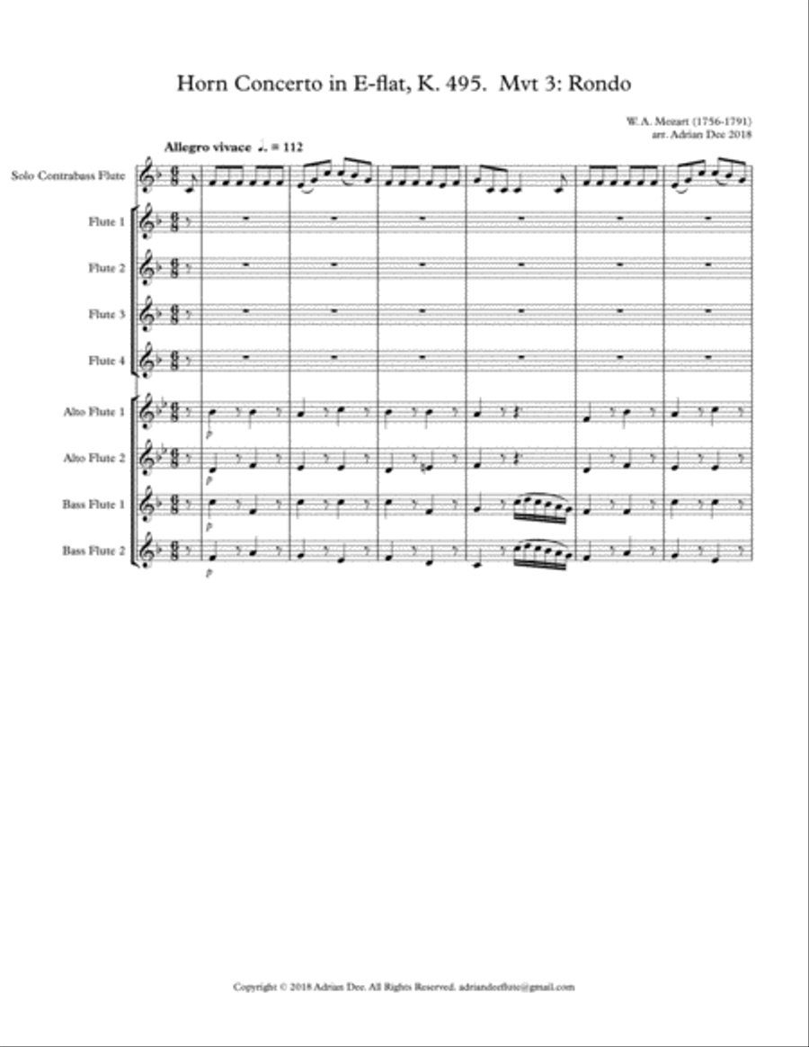 Rondo from Horn Concerto K.495 Flute Choir scores gallery preview page 3