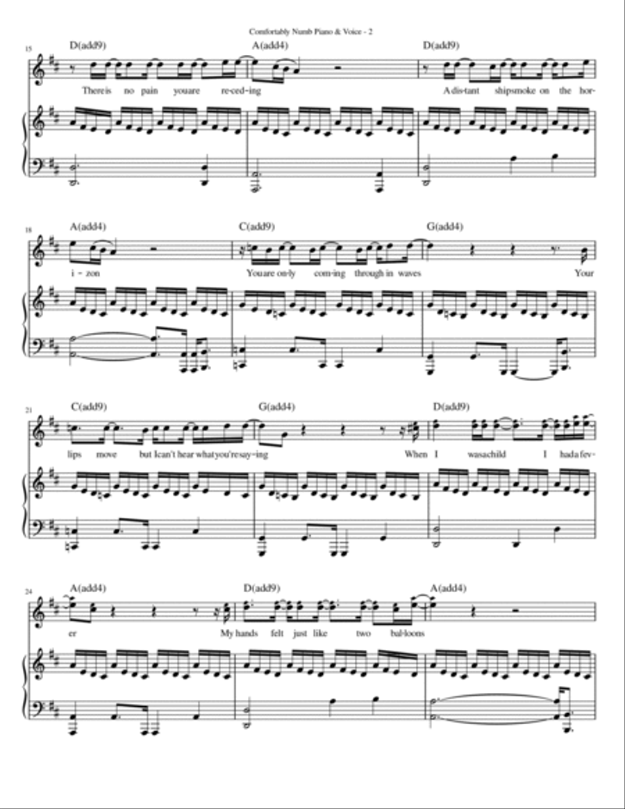 Comfortably Numb Voice scores gallery preview page 2