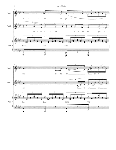 Ave Maria (Spanish Lyrics - for 2-part choir - Medium Key - Piano) image number null