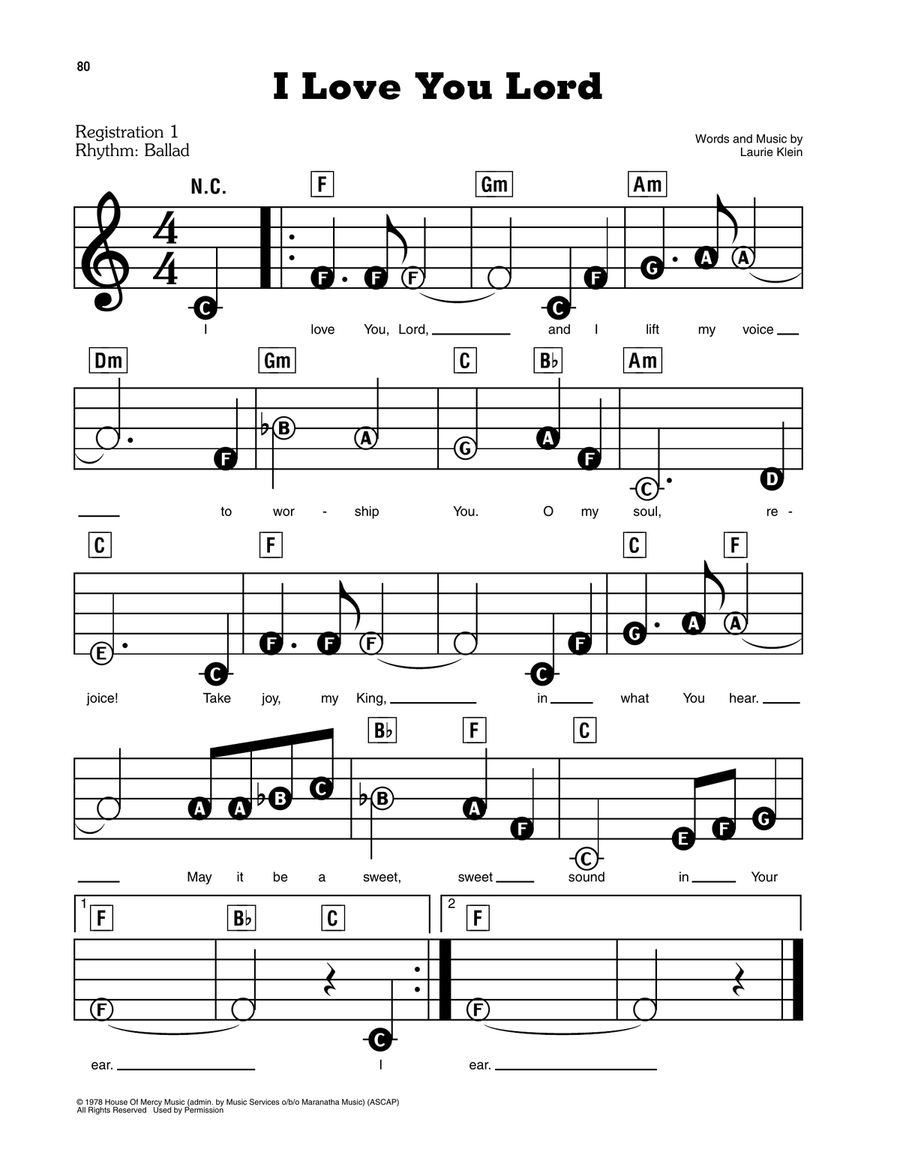 I Love You Lord Electronic Keyboard scores gallery preview page 1
