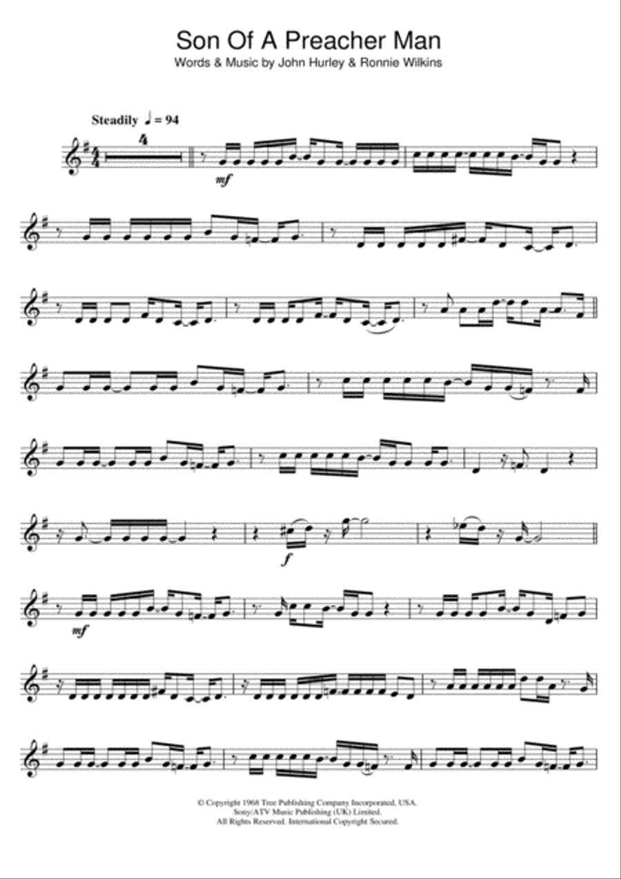 Son-Of-A-Preacher Man Son-Of-A-Preacher Man Clarinet Solo scores gallery preview page 1