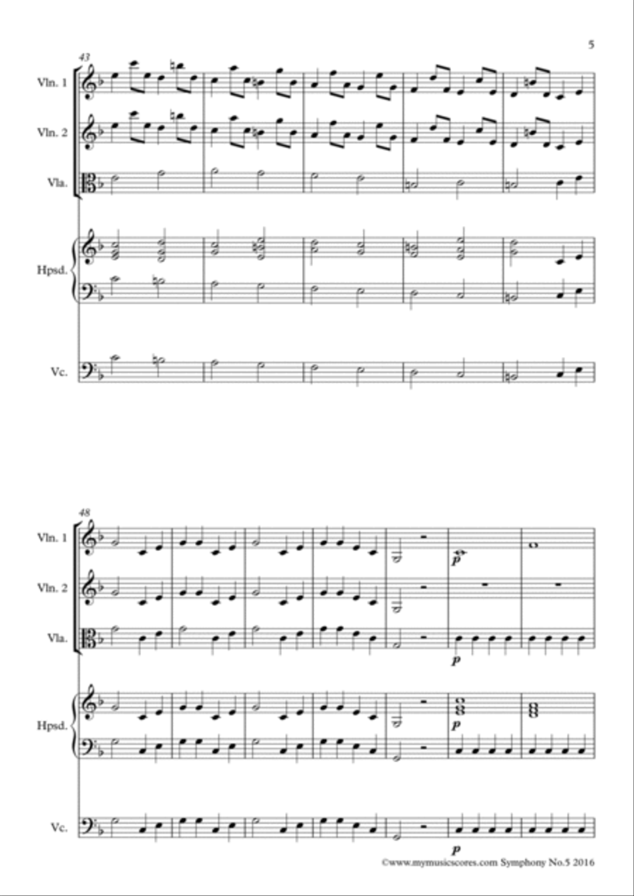 Symphony Op. 1 No. 5 String Orchestra scores gallery preview page 6