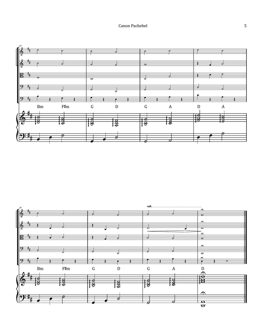 Canon by Pachelbel - String Quintet with Piano and Chord Notation image number null