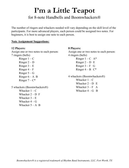 “I'm a Little Teapot” for 8-note Bells and Boomwhackers® (with Color Coded Notes) image number null