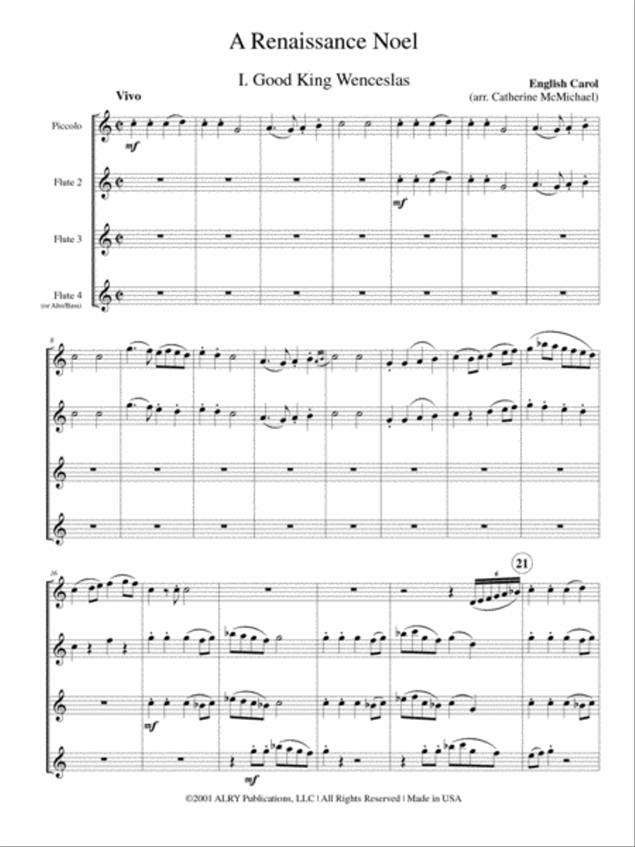 A Renaissance Noel for Flute Quartet or Choir Flute Choir scores gallery preview page 2