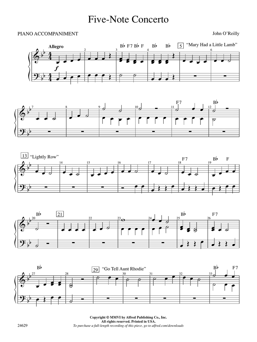 Five-Note Concerto: Piano Accompaniment
