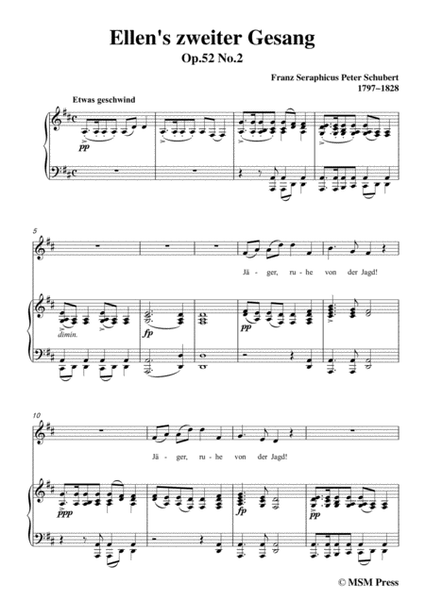 Schubert-Ellens Gesang II,Op.52 No.2,in D Major,for Voice&Piano image number null