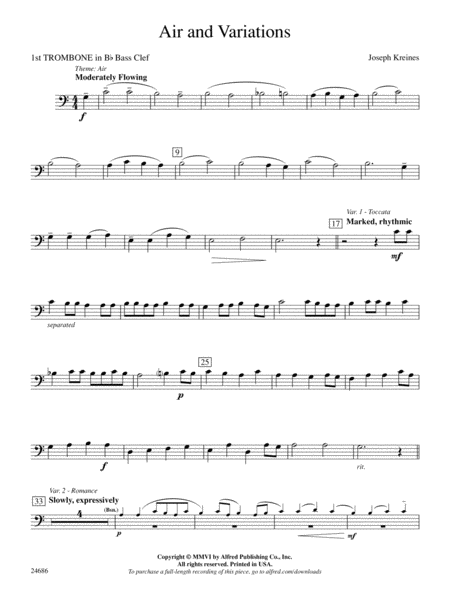 Air and Variations: (wp) 1st B-flat Trombone B.C.