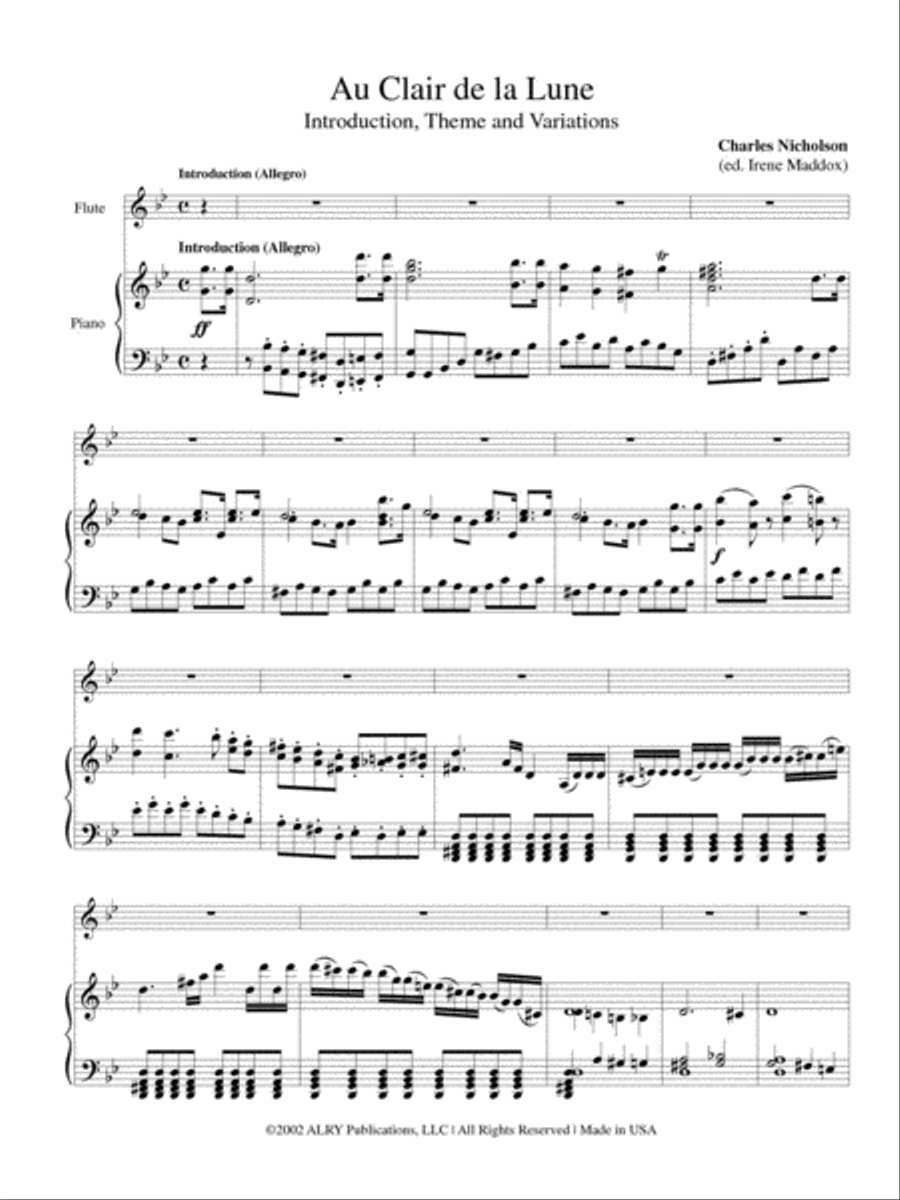 Au Clair de la Lune for Flute and Piano Flute Solo scores gallery preview page 2
