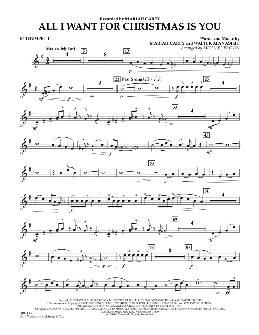 All I Want for Christmas Is You (arr. Michael Brown) - Bb Trumpet 1 B-Flat Trumpet scores gallery preview page 1