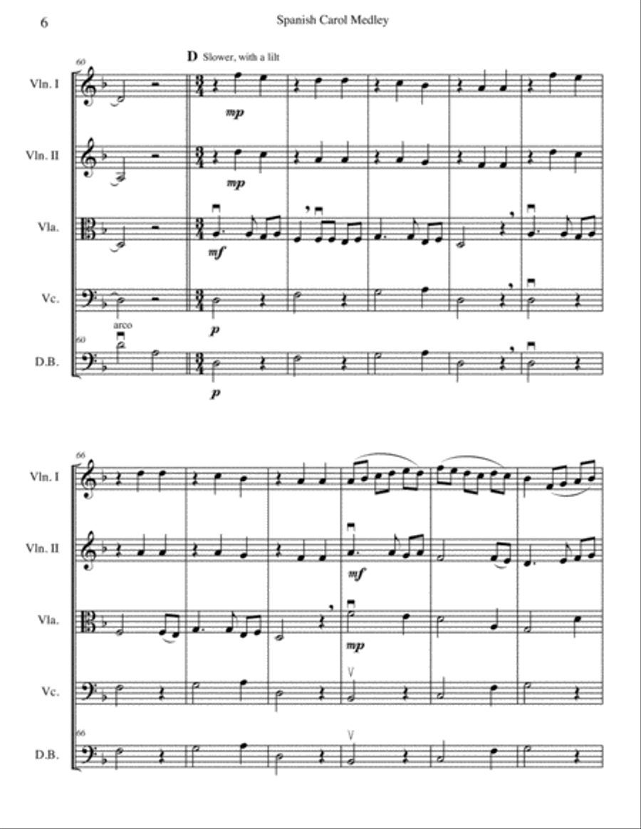 Spanish Carol Medley for string quintet/string orchestra String Orchestra scores gallery preview page 6