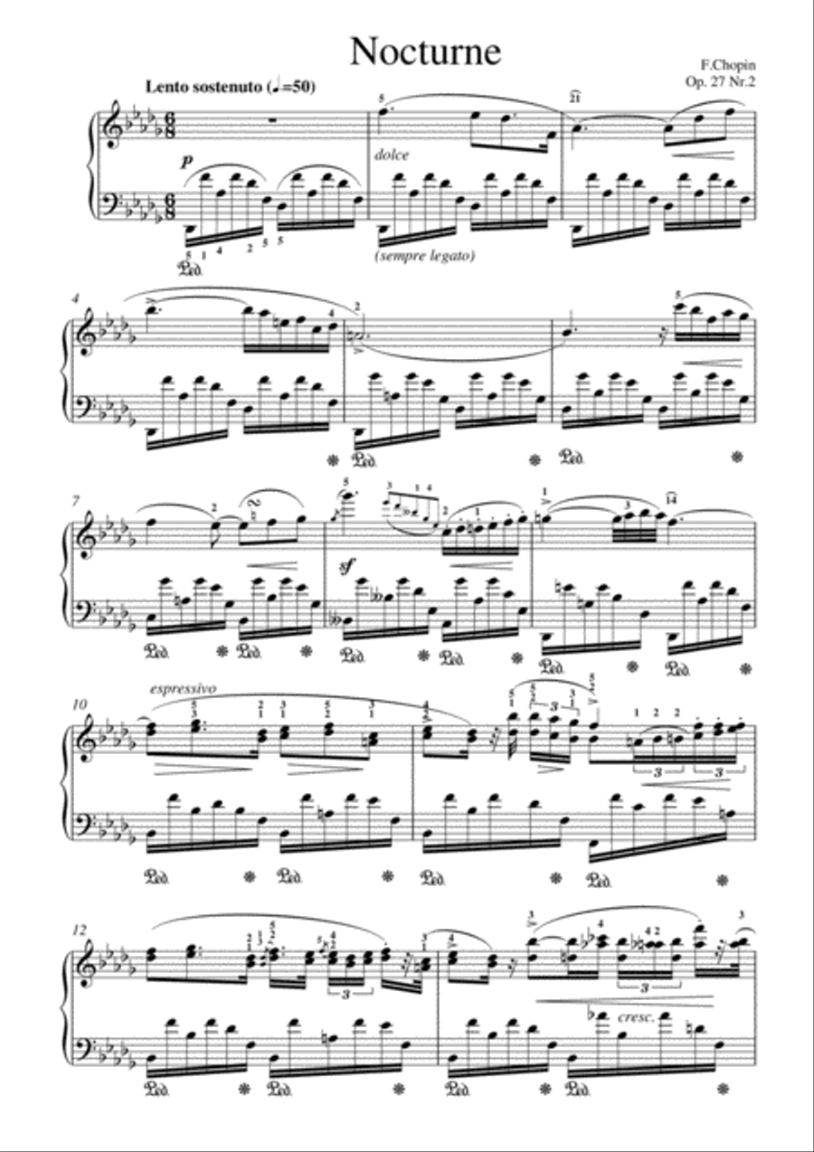 Chopin - Nocturne in D-flat Major, Op. 27, No. 2 Piano Solo scores gallery preview page 2