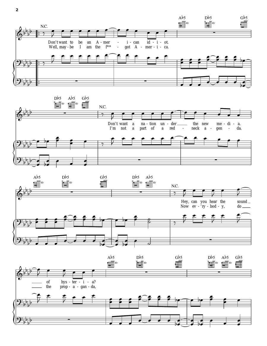 American Idiot Piano, Vocal, Guitar scores gallery preview page 2