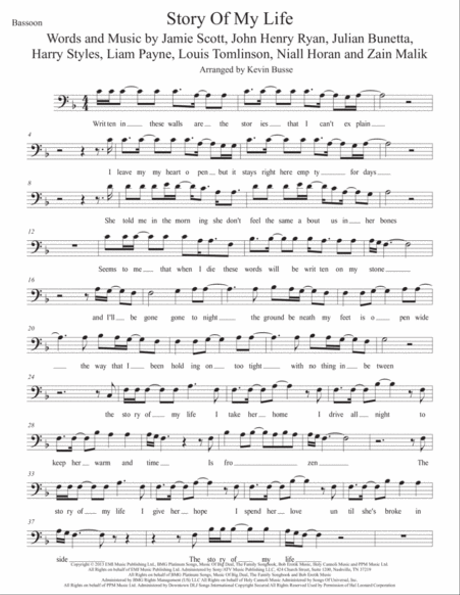 Story Of My Life Bassoon Solo scores gallery preview page 1