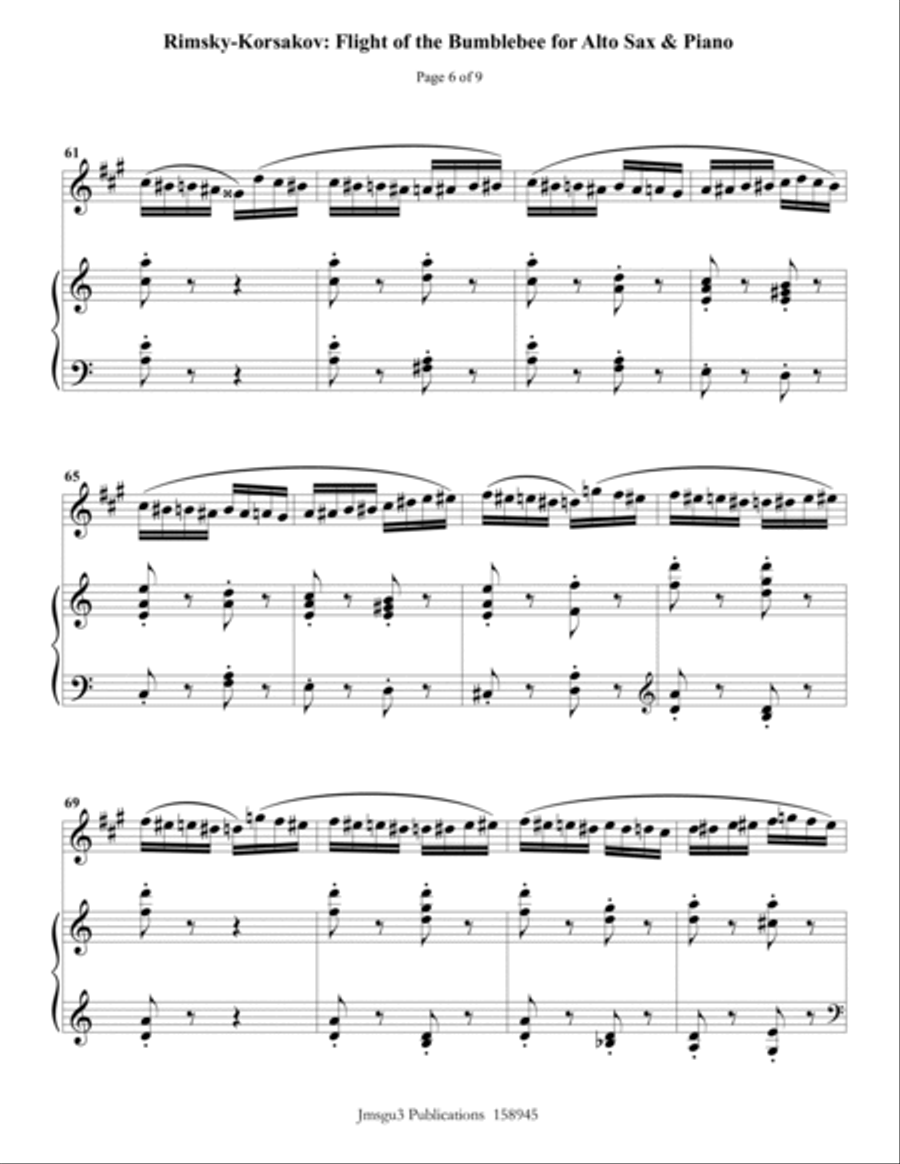 Korsakov: Flight of the Bumblebee for Alto Sax & Piano Alto Saxophone scores gallery preview page 6