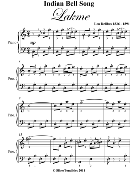 Indian Bell Song Easy Piano Sheet Music