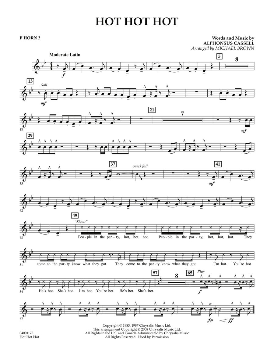 Hot Hot Hot - F Horn 2 Hot Hot Hot - F Horn 2 Concert Band scores gallery preview page 1