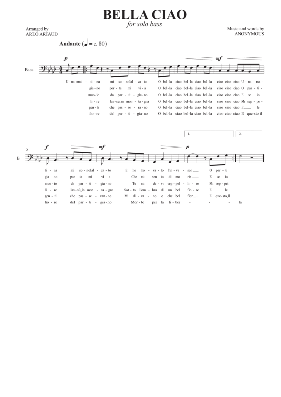 Bella Ciao Bass Voice scores gallery preview page 1