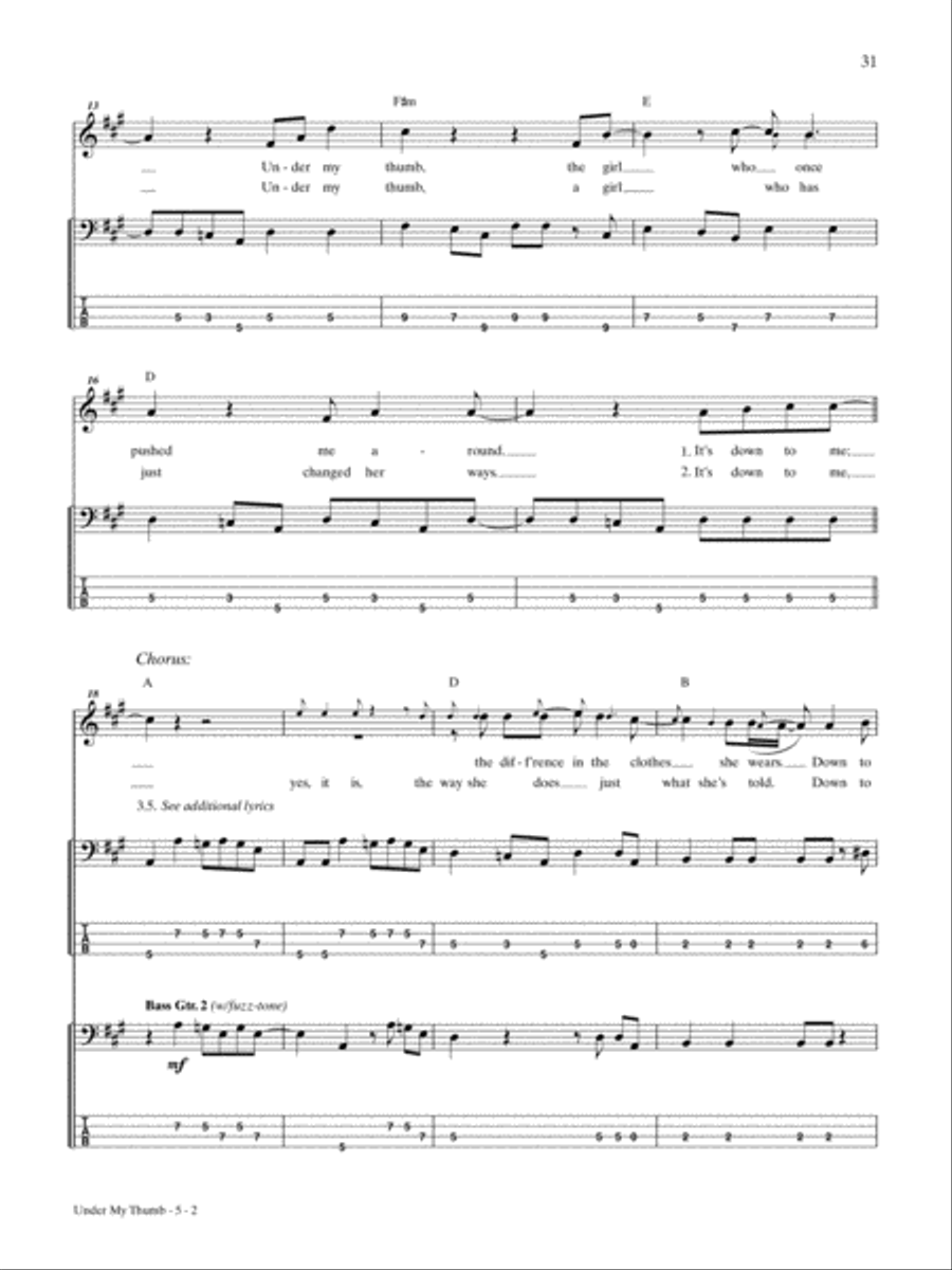 Under My Thumb Bass Guitar Tablature scores gallery preview page 2