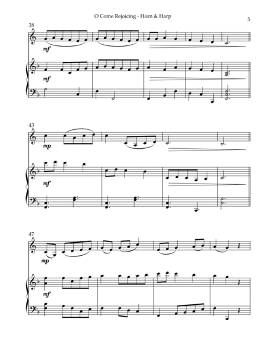 O Come Rejoicing, Duet for Horn in F & Harp Harp scores gallery preview page 5