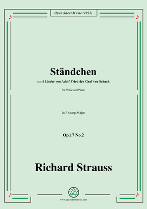 Book cover for Richard Strauss-Ständchen,in F sharp Major,Op.17 No.2,for Voice and Piano