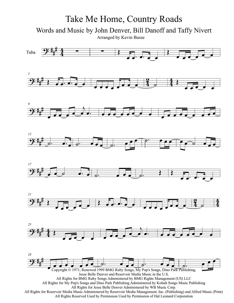 Take Me Home, Country Roads Tuba scores gallery preview page 1