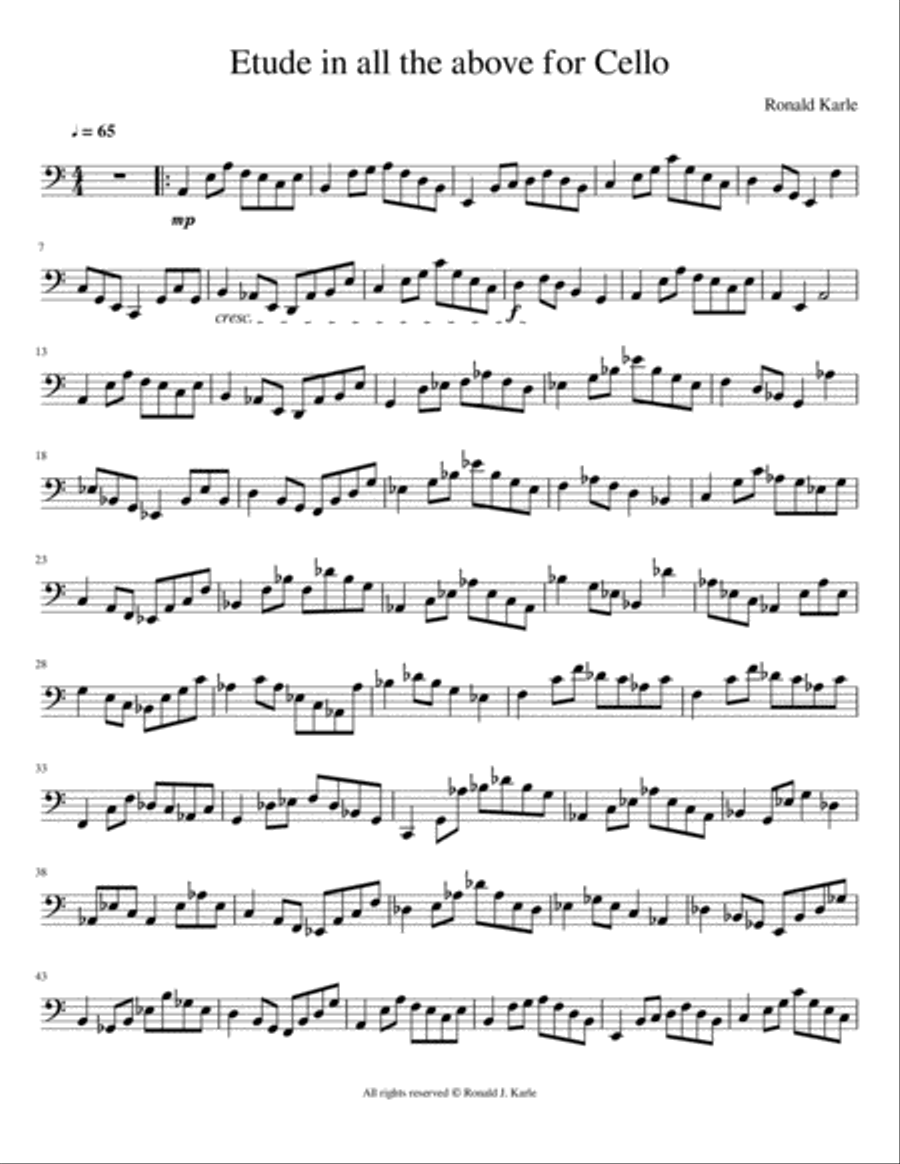 Etude in all the above Cello Arrangement Cello Solo scores gallery preview page 1