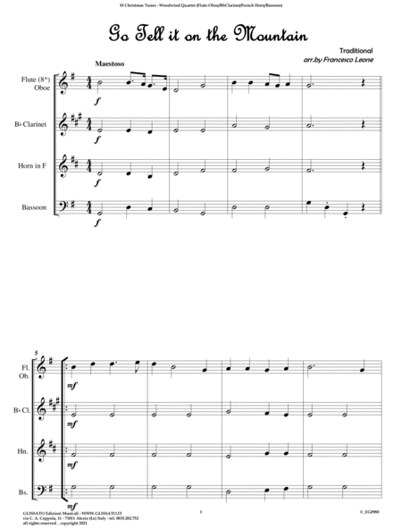 10 easy Christmas Tunes - Flex Woodwind Quartet (score) image number null
