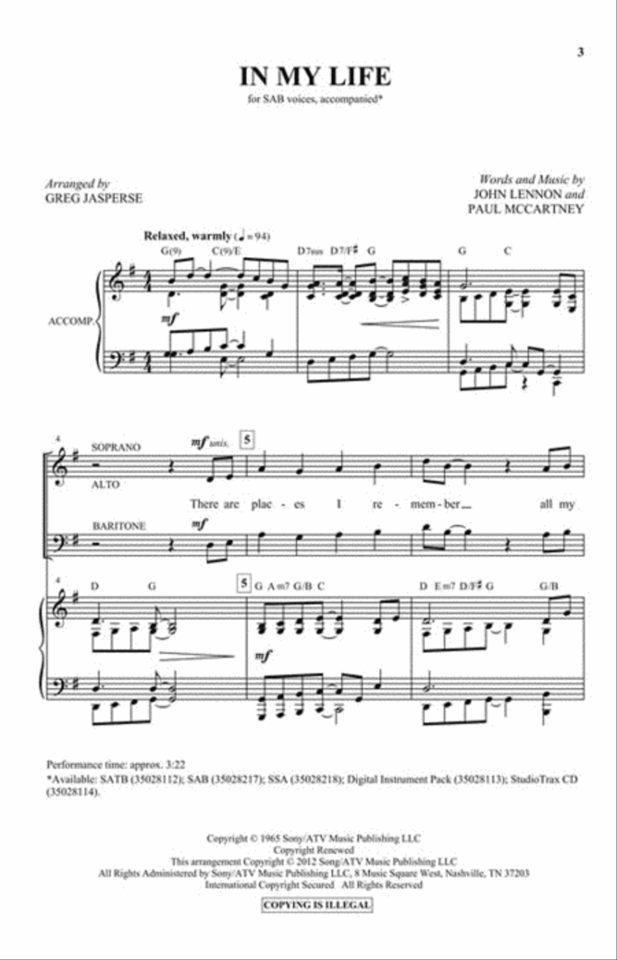 In My Life 3-Part scores gallery preview page 2