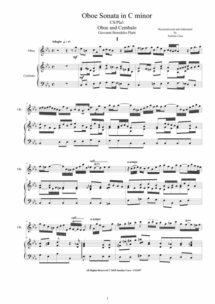 Platti - Oboe Sonata in C minor CS-Pla1 for Oboe and Cembalo (or Piano) image number null