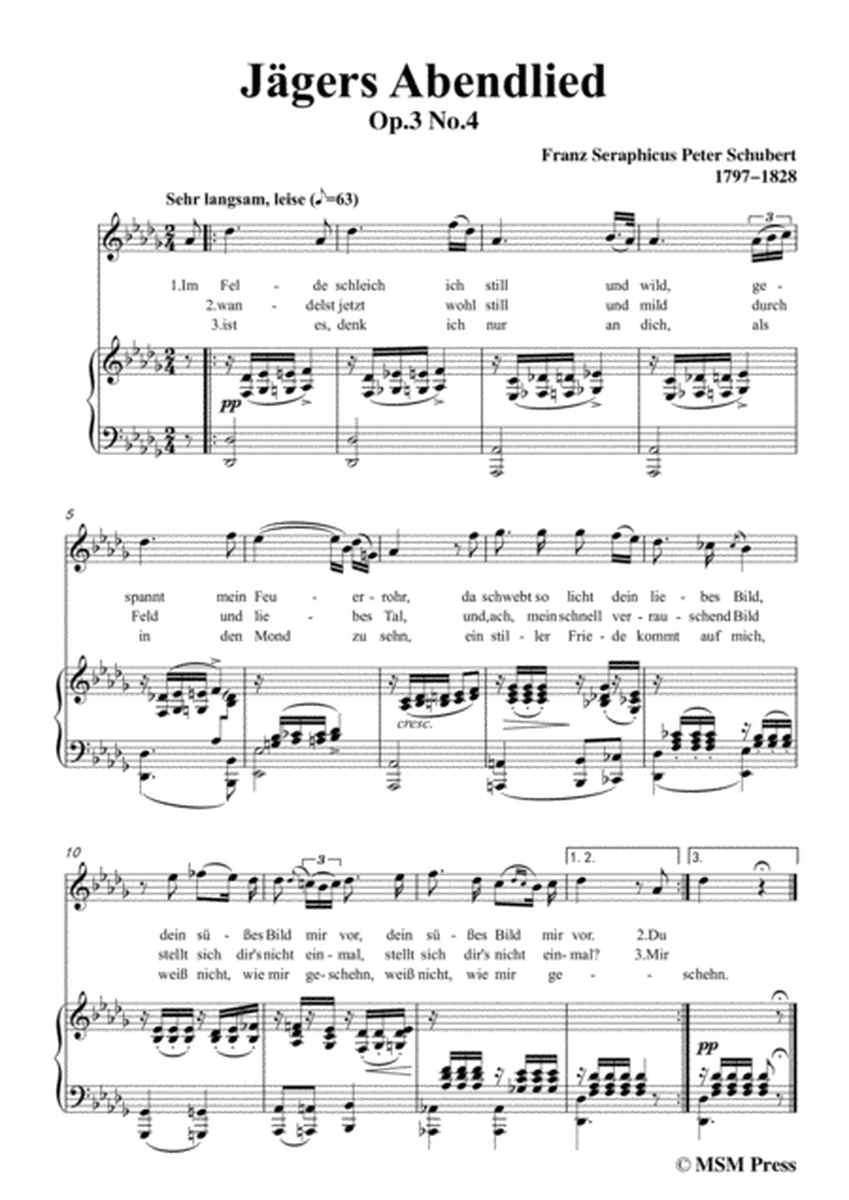 Schubert-Jägers Abendlied,Op.3 No.4,in D flat Major,for Voice&Piano image number null