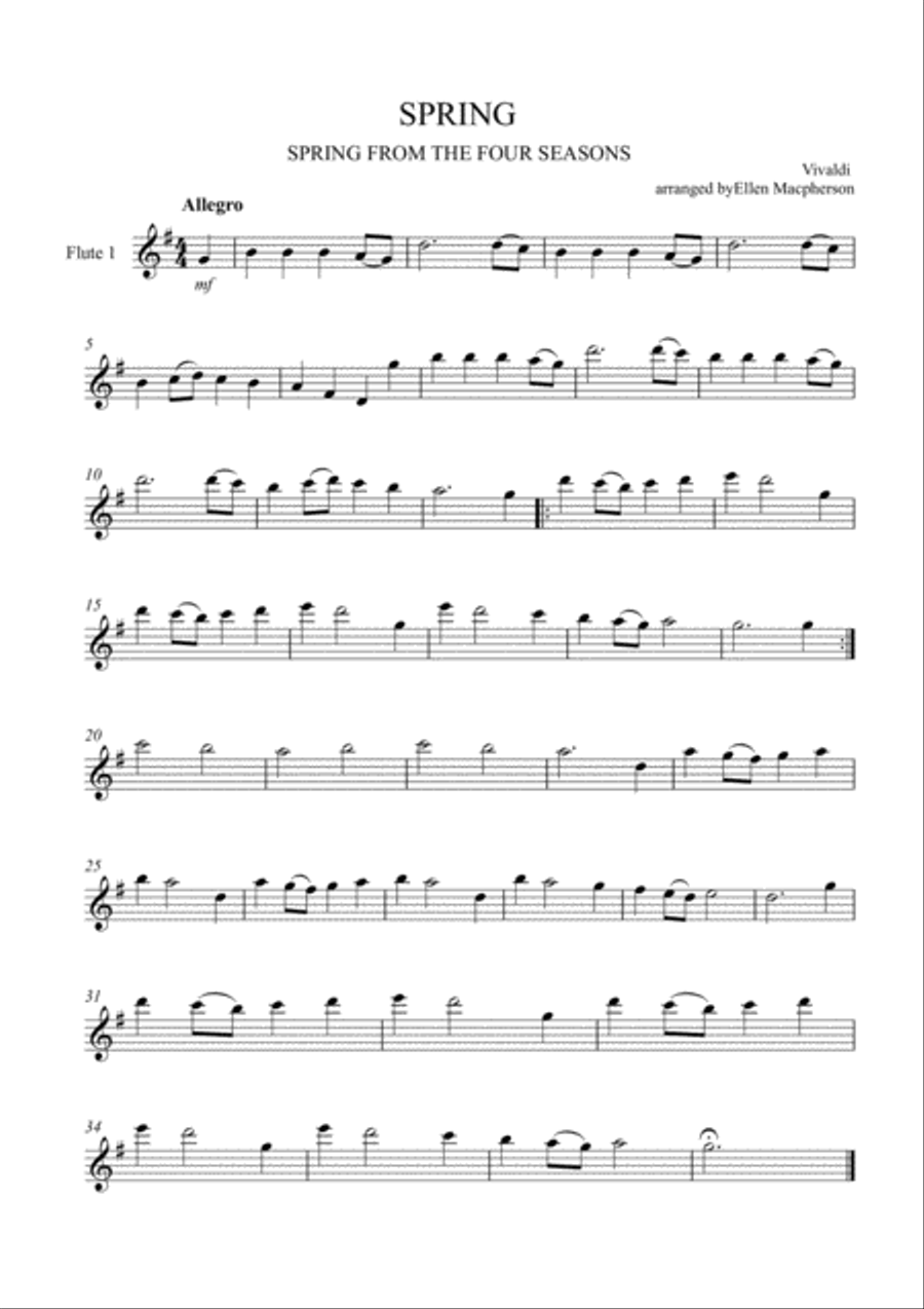 SPRING by Vivaldi - FROM THE FOUR SEASONS - FLUTE QUINTET - SCORE & ALL PARTS Woodwind Quintet scores gallery preview page 4