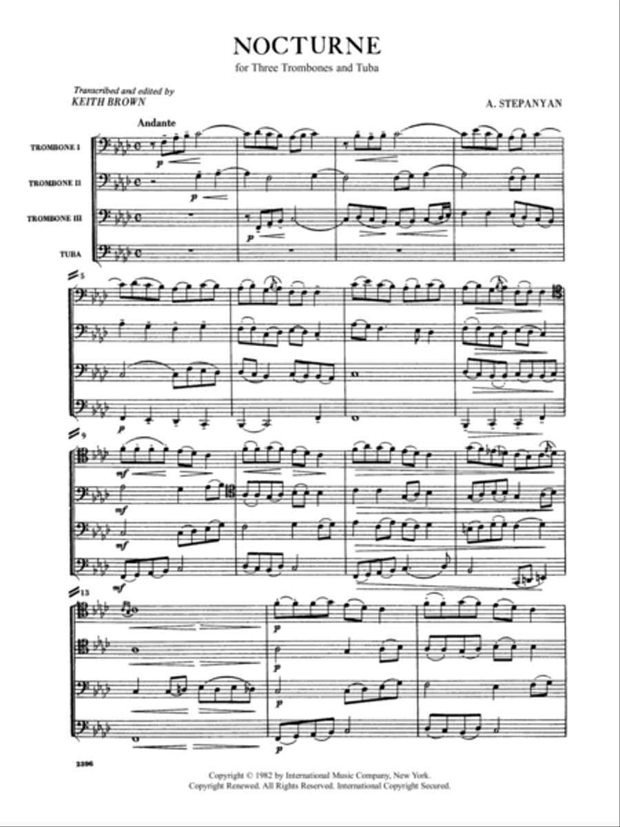 Nocturne For 3 Trombones & Tuba Trombone scores gallery preview page 2