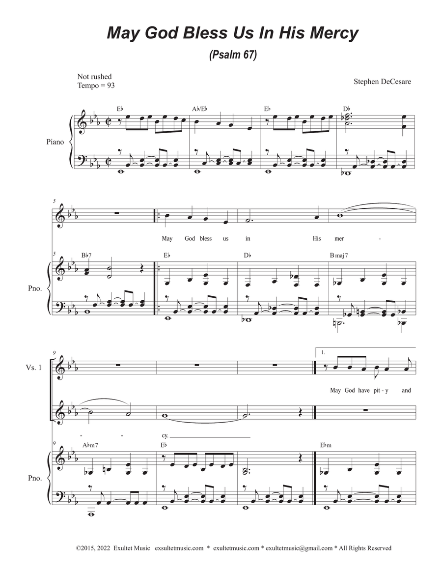 May God Bless Us In His Mercy (Psalm 67) (Unison choir) Unison Choir scores gallery preview page 1