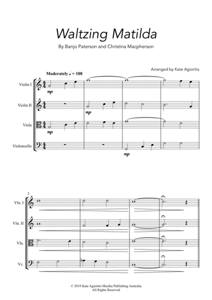 Waltzing Matilda - Jazz Arrangement for String Quartet image number null
