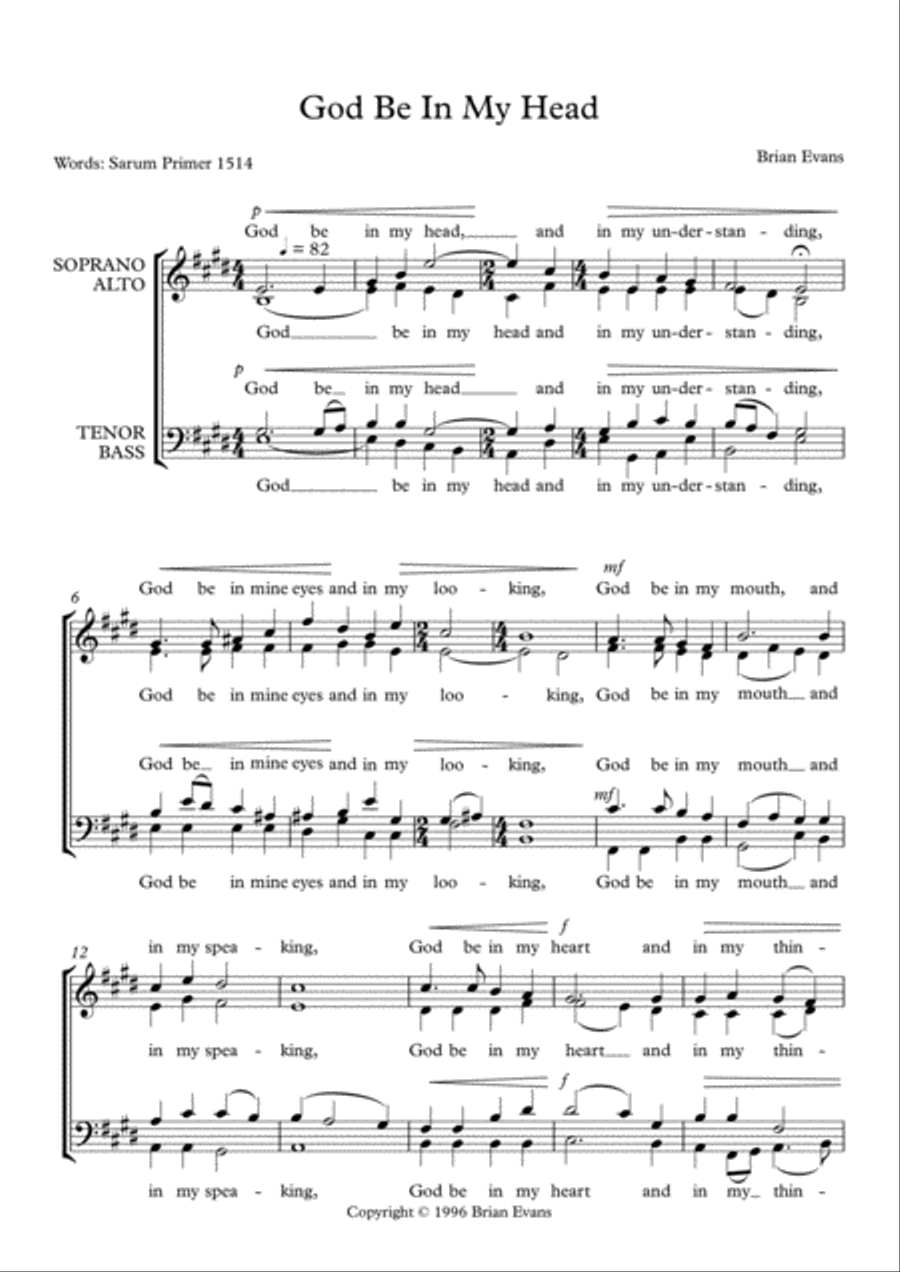 God Be In My Head God Be In My Head 4-Part scores gallery preview page 1