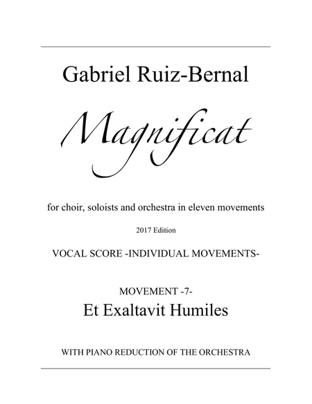 MAGNIFICAT. Mov. 7 "Et Exaltavit Humiles". Aria for Alto with piano accompaniment (orchestra reduc image number null