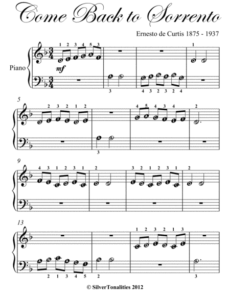 Come Back to Sorrento Beginner Piano Sheet Music